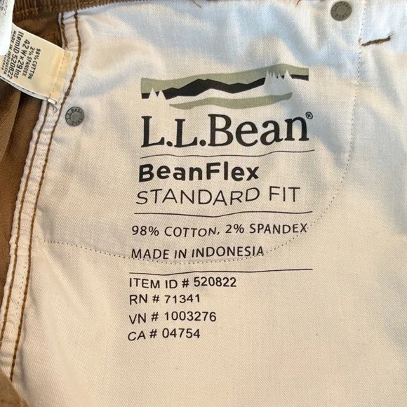 L L Bean Men's BeanFlex® Corduroy Pants Dune Brown Standard Fit Straight Leg EUC - Picture 8 of 11